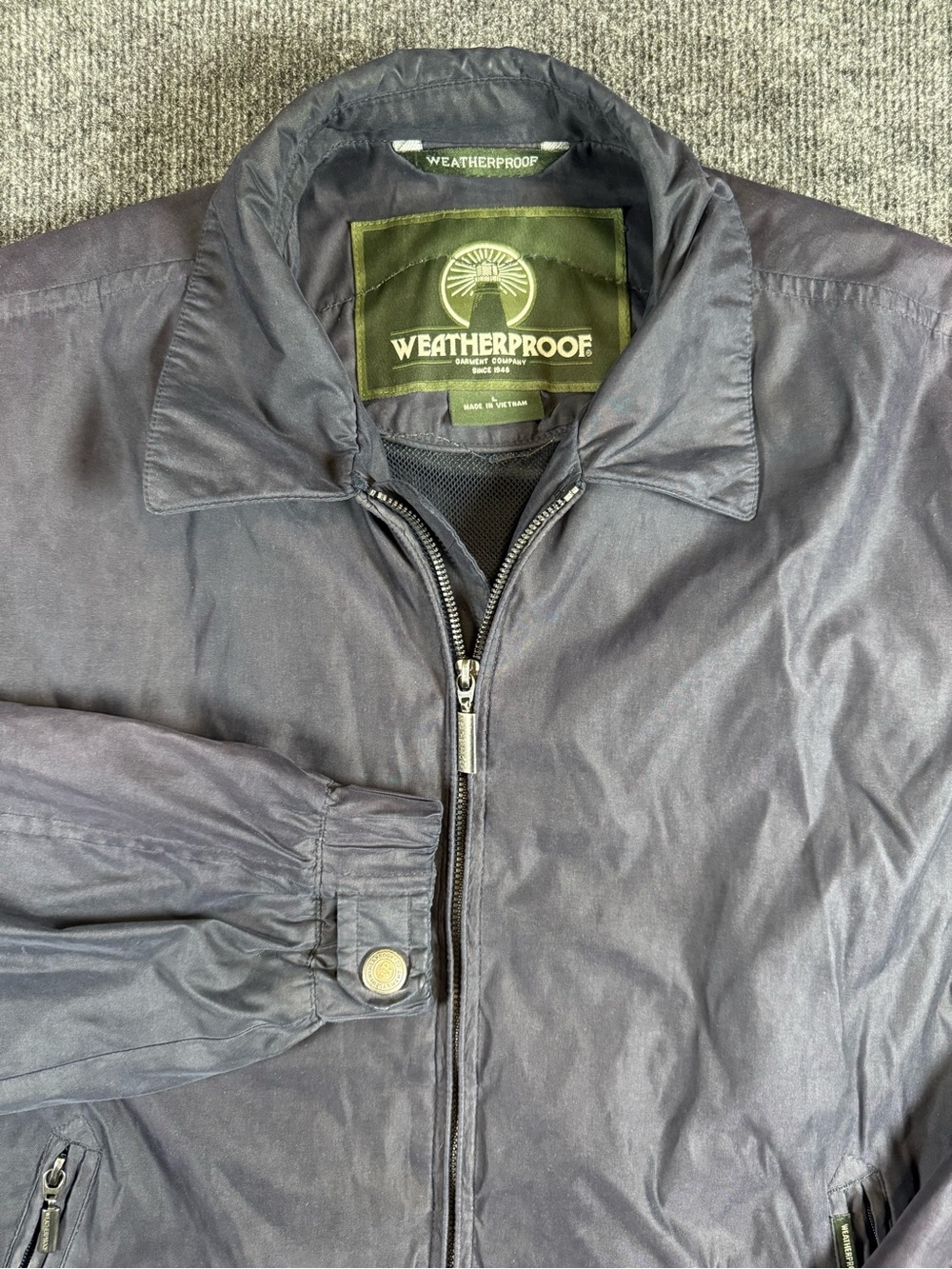 VTG Harley Davidson Weatherproof Garment Co Blue Jacket Size L Zip Up - Picture 3 of 13